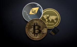 Types of cryptocurrency coins including Bitcoin, Ripple and Ethereum